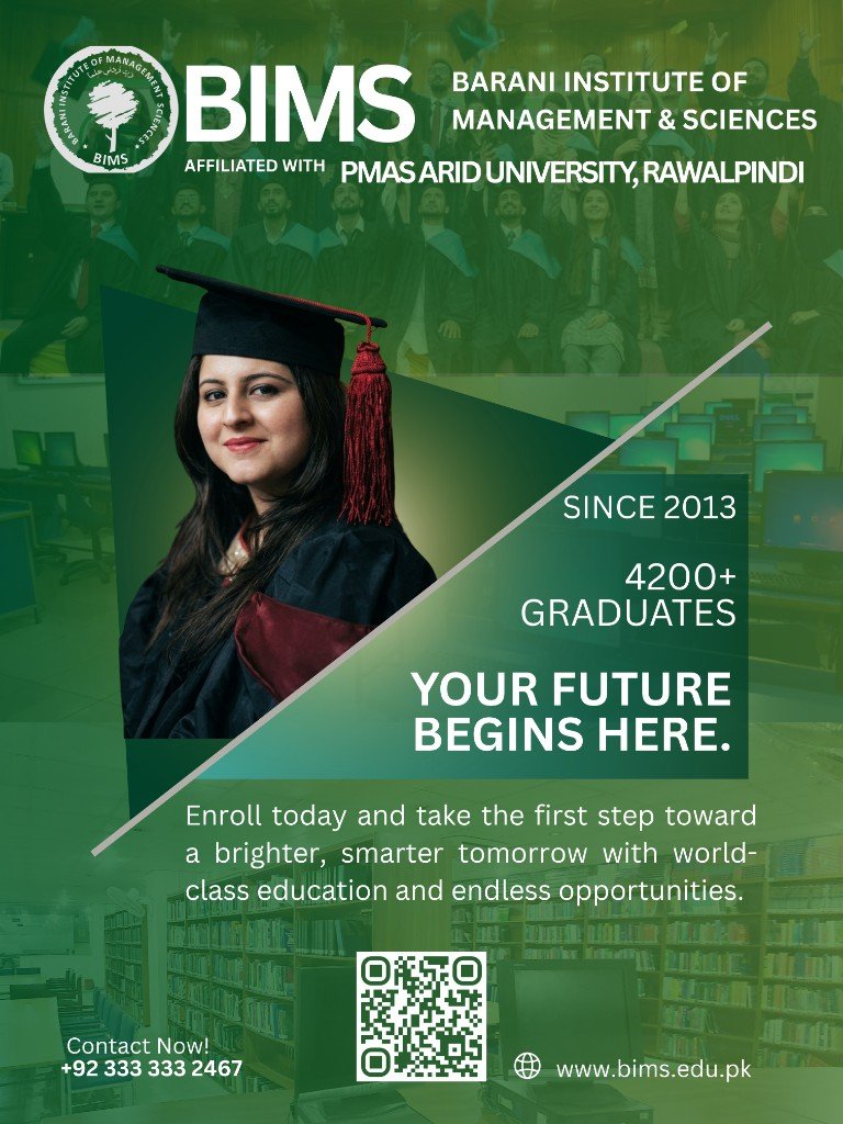 Enroll at BIMS — BSc. Hons HND (Human Nutrition & Dietetics). Affiliated with PMAS Arid University, Rawalpindi.